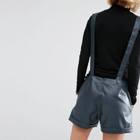 ASOS leather look oversized pinafore playsuit - Picture 2 of 7